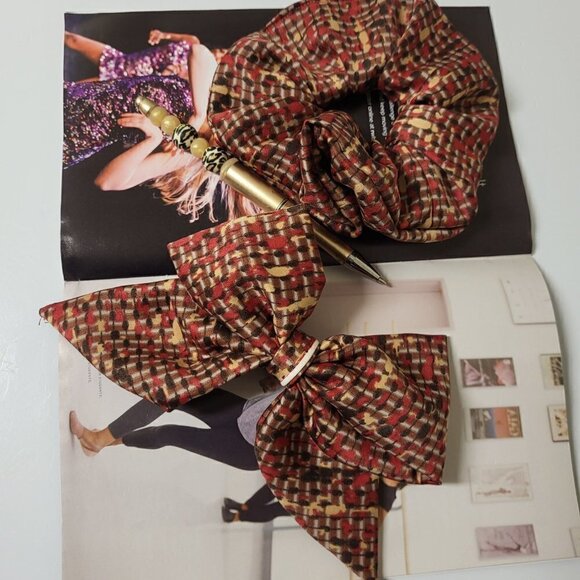 Colorful patterned scrunchie with matching pigtail bow,scrunchies and hairclips - Picture 2 of 8